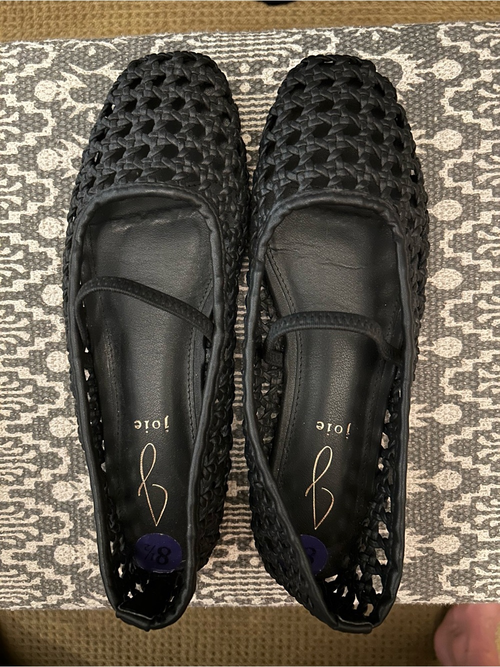 Joie Black Woven Leather Mary Jane Flats with Strap